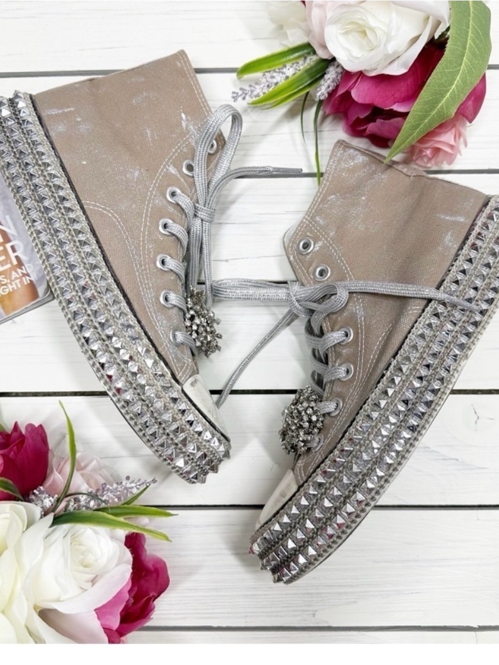 Free People Glitter High-Top Platform Sneakers - Taupe